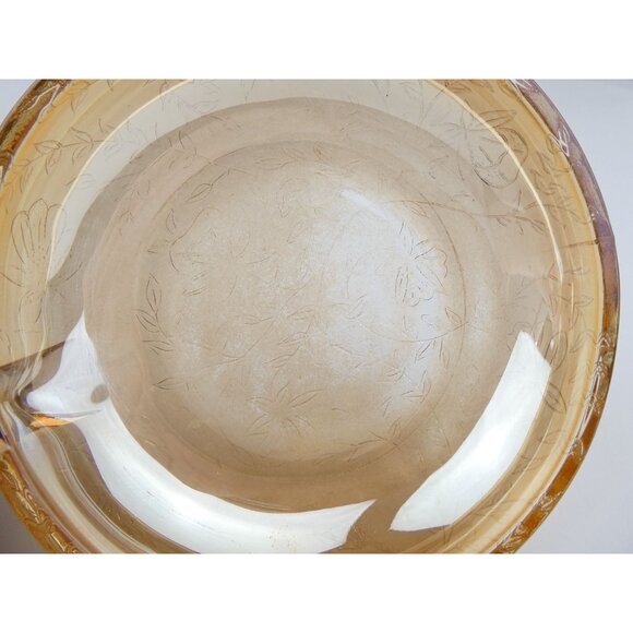 Jeanette Floragold Vintage Iridescent Amber Leaf Pattern Glass Bowl With Handle - Picture 8 of 15